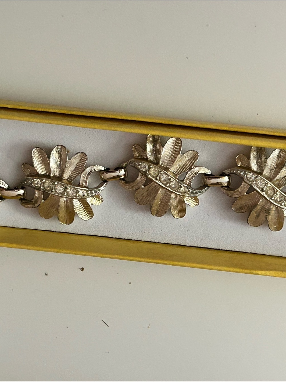 Sarah Coventry Floral Link Bracelet with Crystal Accents